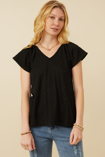 HY7264 Black Womens Exaggerated Ruffle Textured Knit Tank Front